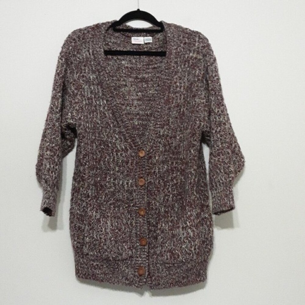 Vintage Avon fashion knit cardigan sweater women M button down grandma boxy Y2K